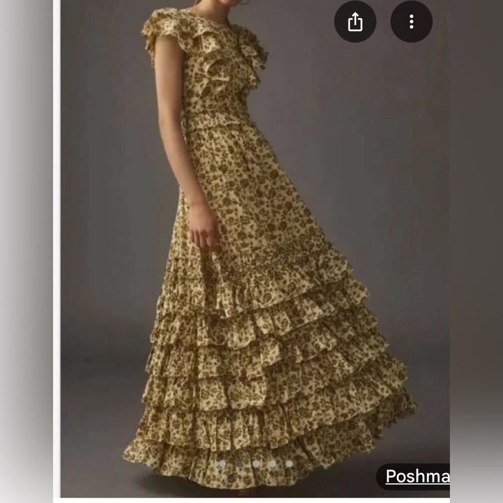 Mac Duggal Gold Ruffled Tiered Gown